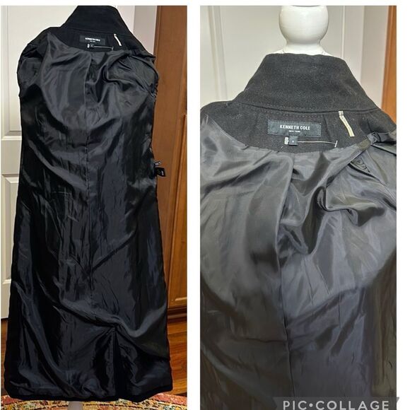 KENNETH COLE COAT ASYMMETRICAL BELTED WOOL MAXI LINED BLACK STRUCTURED LNC SZ 8 - Picture 14 of 16